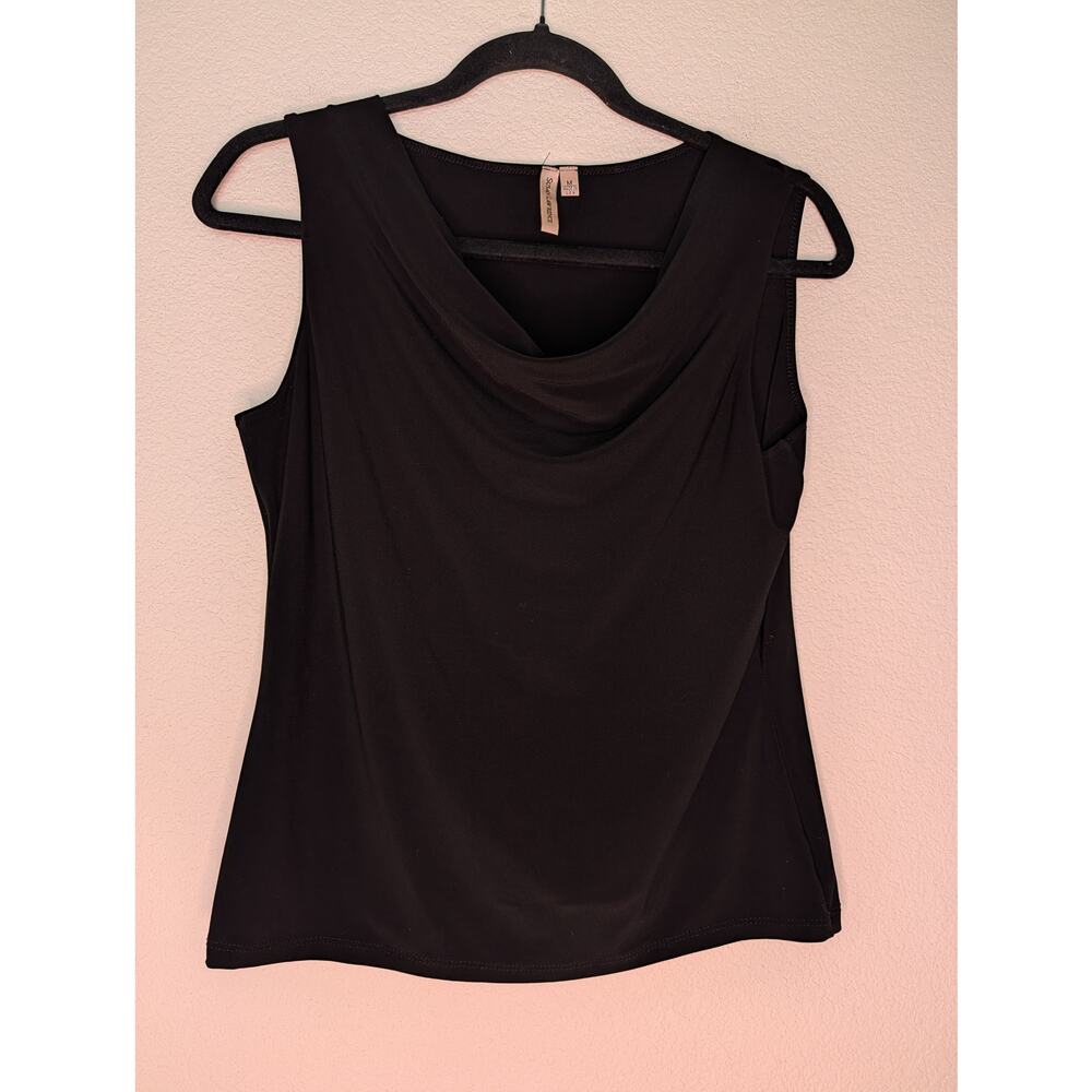 Susan Lawrence Black Cowl Neck Sleeveless Top M Draped Blouse Stretch Minimalist